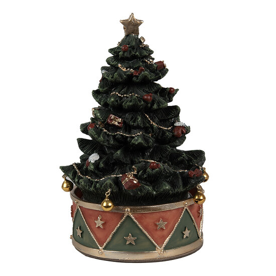 Clayre &amp; Eef   | Muziekdoos Kerstboom Groen Rood &oslash; 12x18 cm | 6PR5100