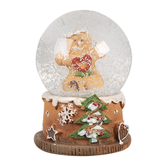 Clayre &amp; Eef   | Sneeuwbol Peperkoekpop Bruin Wit &oslash; 5x6 cm | 65765