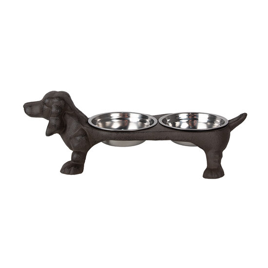 Clayre &amp; Eef   | Voerbak Hond Bruin 43x23x13 cm / 2x225 ml | 6Y5642