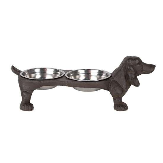 Clayre &amp; Eef   | Voerbak Hond Bruin 43x23x13 cm / 2x225 ml | 6Y5642