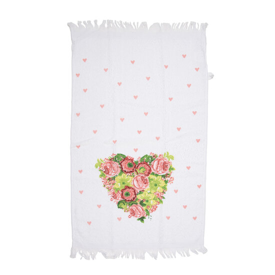 Clayre &amp; Eef   | Gastendoekje Wit Roze 40x66 cm | CT033