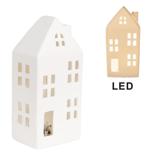 Clayre &amp; Eef   | Decoratie Huisje met LED Wit 7x6x15 cm | 6CE1792