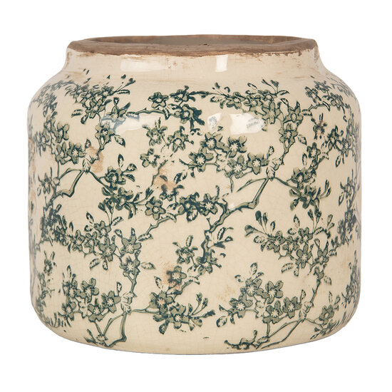 Clayre &amp; Eef   | Bloempot Binnen Beige Groen &oslash; 18x16 cm | 6CE1975L