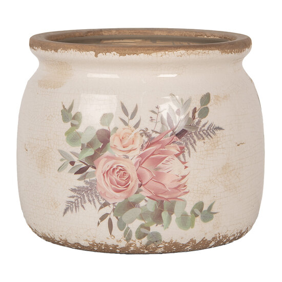 Clayre &amp; Eef   | Bloempot Binnen Beige Roze &oslash; 16x13 cm | 6CE1978M