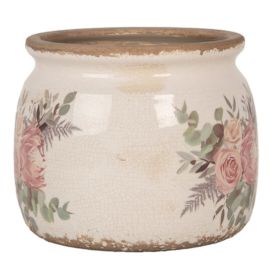 Clayre &amp; Eef   | Bloempot Binnen Beige Roze &oslash; 16x13 cm | 6CE1978M