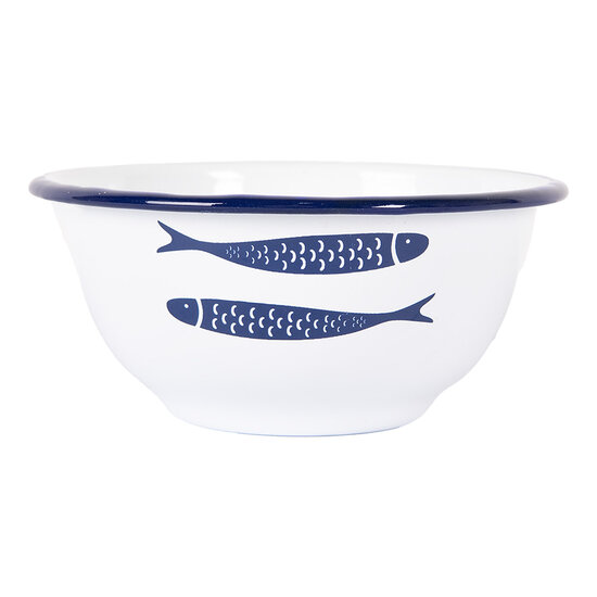 Clayre &amp; Eef   | Soepkom Wit Blauw &oslash; 14x7 cm / 350 ml | 6EM0007