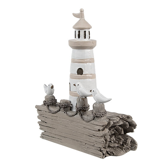 Clayre &amp; Eef   | Decoratie Vuurtoren Wit Bruin 10x4x12 cm | 6PR4422