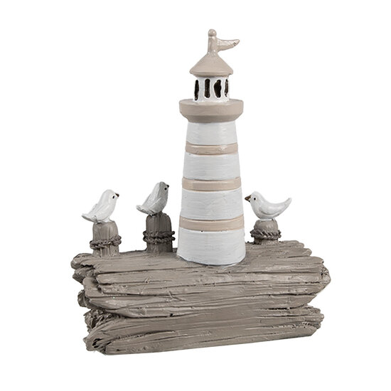 Clayre &amp; Eef   | Decoratie Vuurtoren Wit Bruin 10x4x12 cm | 6PR4422