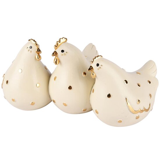 Dekoratief | Trio kippetjes m/bollen, wit/goud, resina, 20x11x10cm | A250073