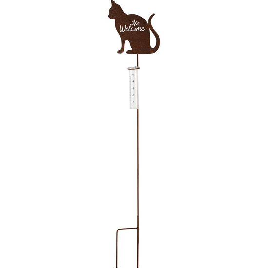 Dekoratief | Tuinprikker poes m/pluviometer, roest, metaal, 21x117cm | A250103