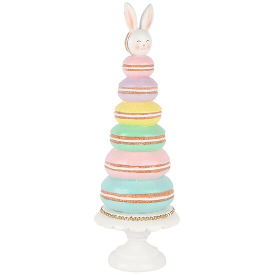 Dekoratief | Kegel vorm m/macarons/bunny, roze/geel/blauw, resina, 11x11x34cm | A250120