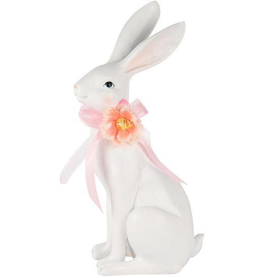 Dekoratief | Bunny zittend m/strik, wit/peach, resina, 20x12x36cm | A250125