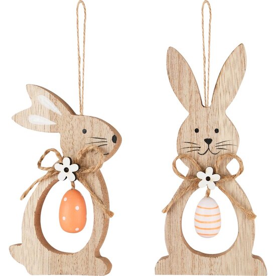 Dekoratief | Hanger bunny m/eitje, hout, 12x6x1cm, set van 2 stuks | A250284