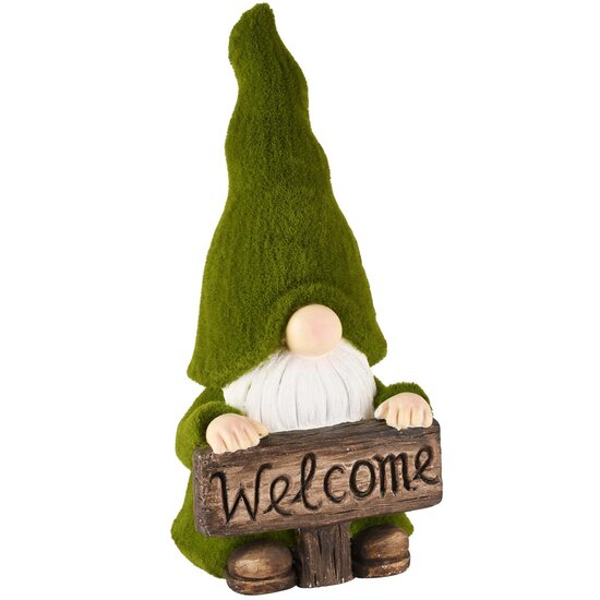 Dekoratief | Tuingnoom &#039;Welcome&#039;, groen, magnesium, 19x17x40cm | A250318