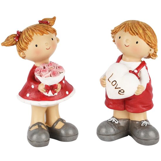 Dekoratief | Kindje staand &#039;Love&#039;, rood/wit, resina, 7x6x14cm, set van 2 stuks | A250414