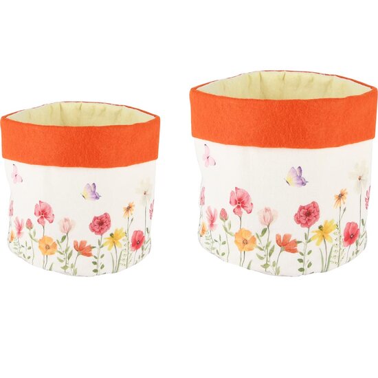 Dekoratief | Set 2 zakken m/bloemen, oranje/beige, stof, 17x17x14cm | A250475