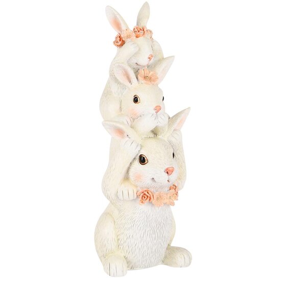 Dekoratief | Trio bunny&#039;s horen/zien/zwijgen, wit/roze, resina, 8x7x17cm | A250520