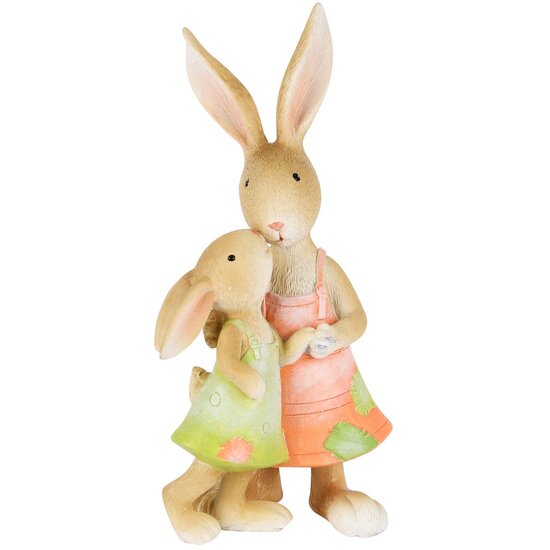 Dekoratief | Bunny mama m/kind, groen/peach, resina, 10x7x18cm | A250523