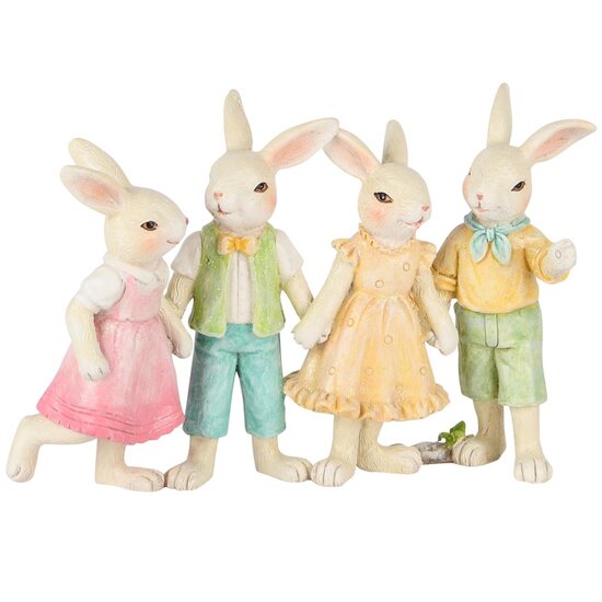 Dekoratief | Kwartet bunny&#039;s, geel/groen/roze, resina, 17x7x11cm | A250540