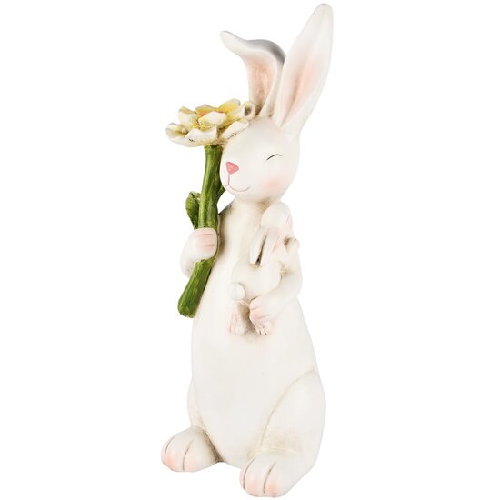 Dekoratief | Bunny zittend m/bloem, wit, resina, 17x14x35cm | A250560