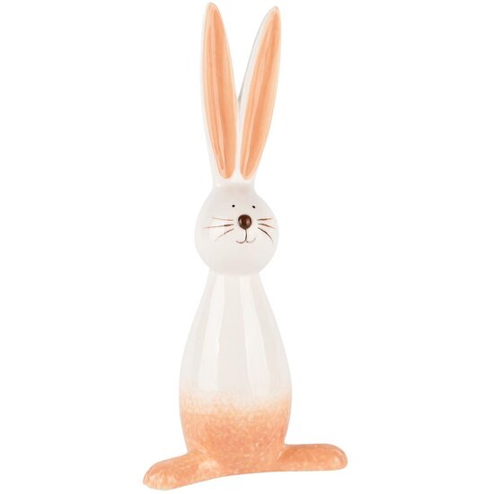 Dekoratief | Deco bunny staand, peach/wit, dolomiet, 11x7x24cm | A250760