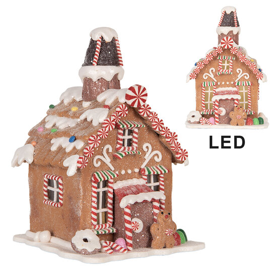 Clayre &amp; Eef   | Decoratie Huis met LED Bruin Wit, Rood 13x13x19 cm / 3xAAA | 66032