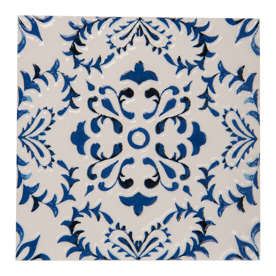 Clayre &amp; Eef   | Pannenonderzetter Wit Blauw 15x15x1 cm | 6CE2053