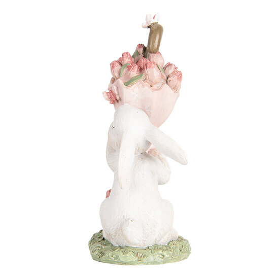 Clayre &amp; Eef   | Decoratie Beeld Konijn Wit Roze 9x7x15 cm | 6PR5458