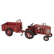 Model tractor met aanhangwagen 17*9*10 cm / 17*10*10 cm Rood | 6Y3823 | Clayre &amp; Eef