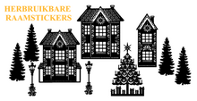 Stickerset raam 10 delig herbruikbaar huisjes - kerstboom - lantaarnpaal | Rosami Decoratiestickers