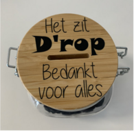 Spaar/Snoeppot het zit D&#039;rop bedankt voor alles | Juf &amp; Meester Cadeau 3