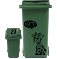 Sticker set container Giraf Gft tekst + huisnummer deksel 