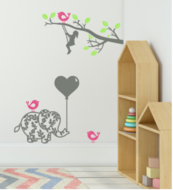 Muurstickerset | Meisje op schommel - Olifant met ballon - vogels | Kinderkamer | Rosami Decoratiestickers