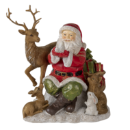 Clayre &amp; Eef   | Kerstdecoratie Beeld Kerstman Rood, Bruin 18x13x19 cm | 6PR4721