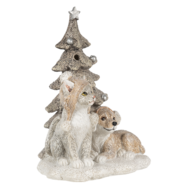 Clayre &amp; Eef   | Kerstdecoratie Beeld Honden en kat Wit, Grijs LED 11x9x15 cm | 6PR4628