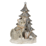 Clayre &amp; Eef   | Kerstdecoratie Beeld Kat Grijs, Wit 12x9x16 cm LED | 6PR4629