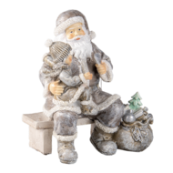 Clayre &amp; Eef   | Kerstdecoratie Beeld Kerstman Grijs 15x10x16 cm | 6PR3473