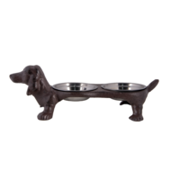 Clayre &amp; Eef   | Voerbak Hond Hond Bruin 43x20x14 cm / 2x350 ml | 6Y4322