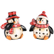 Set 2 x Pinguin zittend met ledverlichting 12x9x13 cm | Dekoratief | A205338