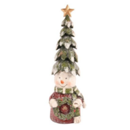 Decoratie sneeuwpop met kerstboom op zijn hoofd kerstkrans in hand 28 cm | Dutch Style | 11265850