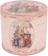 Opbergbox doos rond &Oslash;20 cm Kerstman met kinderen mdf PU leer | Dutch Style | 10518811 1