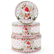 Set 3 opbergdozen blik X-mas Rendier 20 x 20 x 8 cm | Dekoratief | A185026