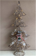 Kerstboom houten takjes met strik glitter sneeuw en (knipper) lampjes 90 cm | La Galleria | JIF-20341