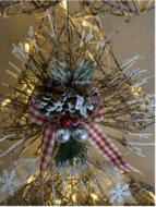 Kerstboom houten takjes met strik glitter sneeuw en (knipper) lampjes 90 cm | La Galleria | JIF-20341 3