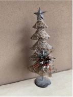 Kerstboom ijzer op voet met decoratie strik groene tak dennenappells en glitters 50 cm | La Galleria | JIF-45341