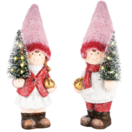 Set : Decoratie beeld jongen meisje winterkind kerstboom met ledverlichting 24 cm | Dekoratief | A205366