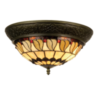 Clayre &amp; Eef   | Plafondlamp Tiffany Beige, Bruin &oslash; 38x19 cm E14/max 2x40W | 5LL-5547