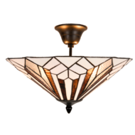 Clayre &amp; Eef   | Plafondlamp Tiffany Wit, Bruin &oslash; 40x28 cm E14/max 2x40W | 5LL-5896