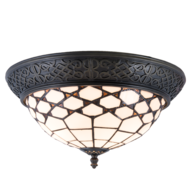 Clayre &amp; Eef   | Plafondlamp Tiffany Wit, Bruin &oslash; 38x19 cm E14/max 2x40W | 5LL-5891