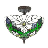 5LL-6139 Plafondlamp Tiffany Groen, Wit &oslash; 36*35 cm E27 / max 2*60W &oslash; 36*31 cm E27/max 2*40W Wit | 5LL-6139 | Clayre &amp; Eef